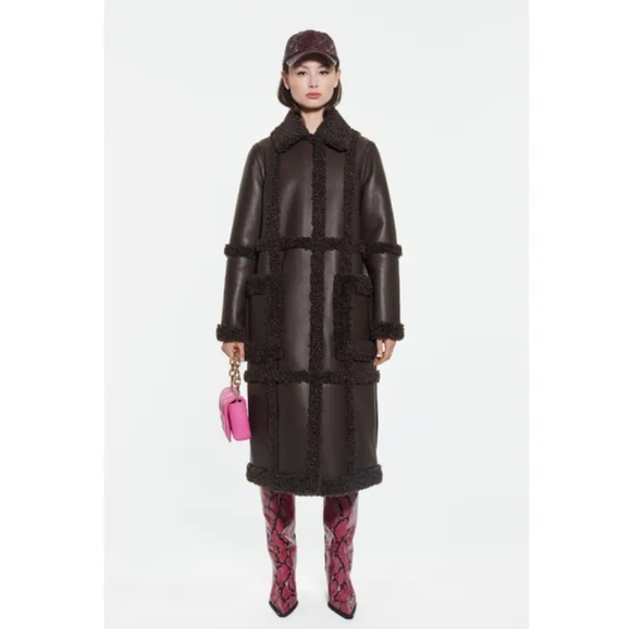 STAND STUDIO Brown Fur Coat NWT Sz 2 - Picture 2 of 9